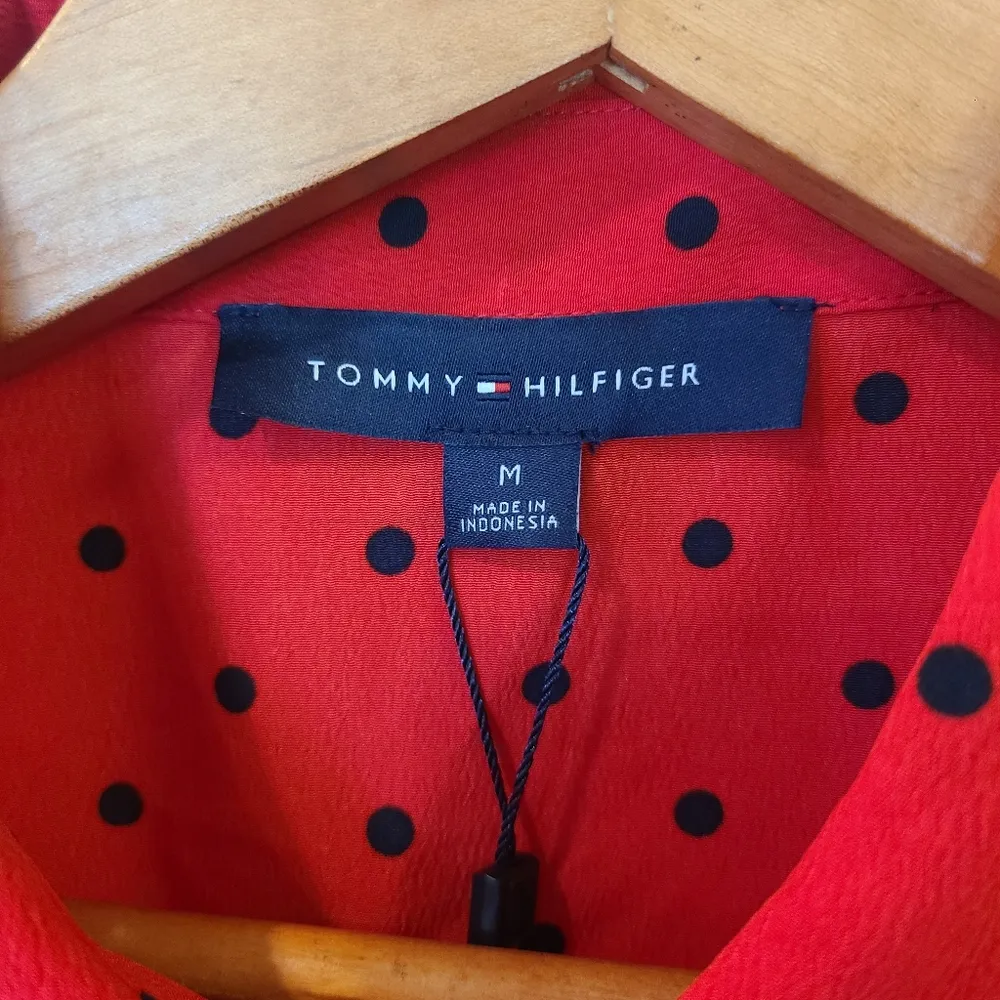 Tommy Hilfiger Red with Black Polka-dot Collared Shirt - Image 3