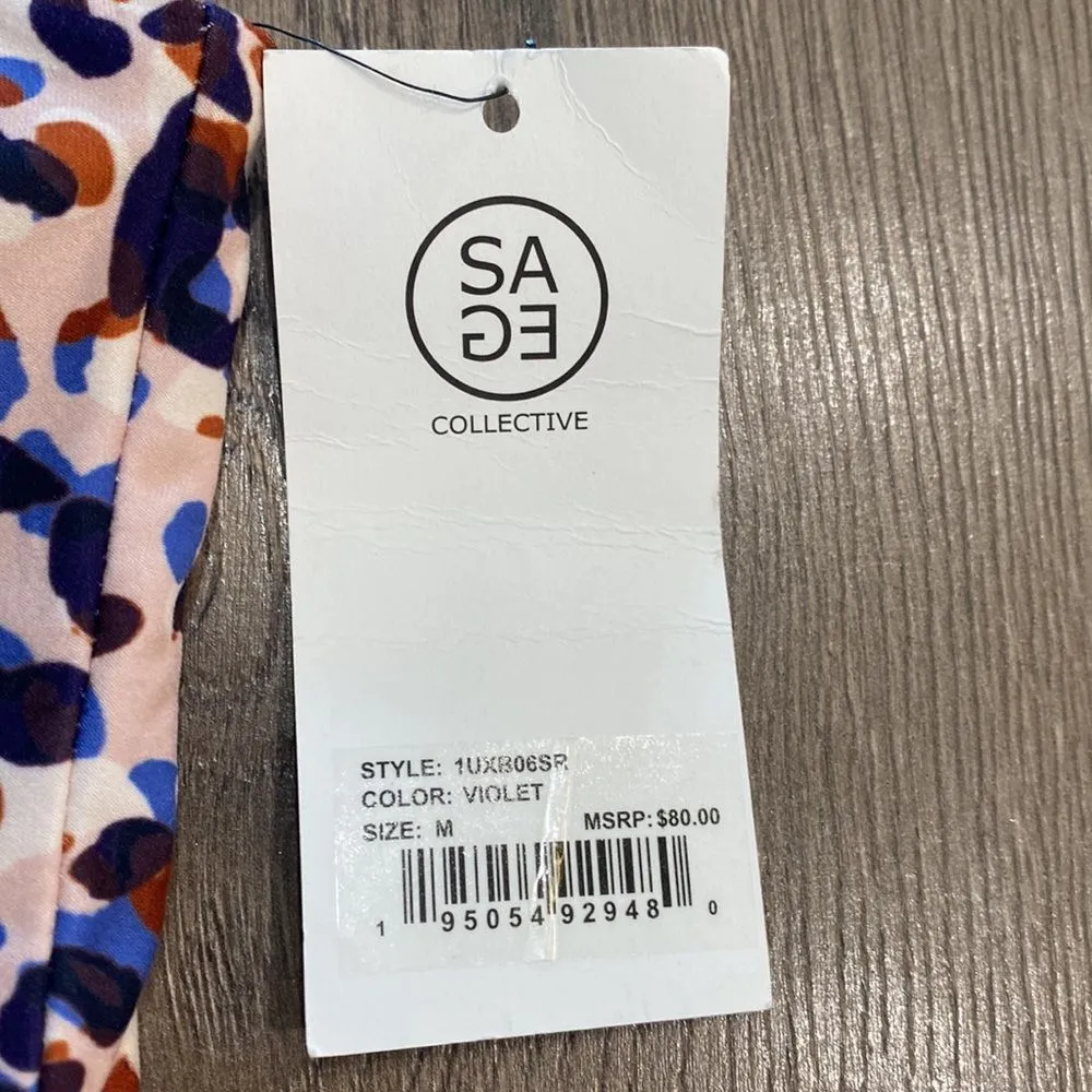 SAGE Collective Violet Multi Print Racerback‎ Sports Bra Size Medium - Image 9