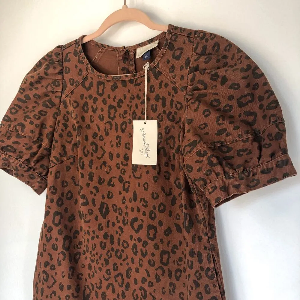 NWT Universal Thread Leopard Print Denim Dress Puff Shoulder - Image 5