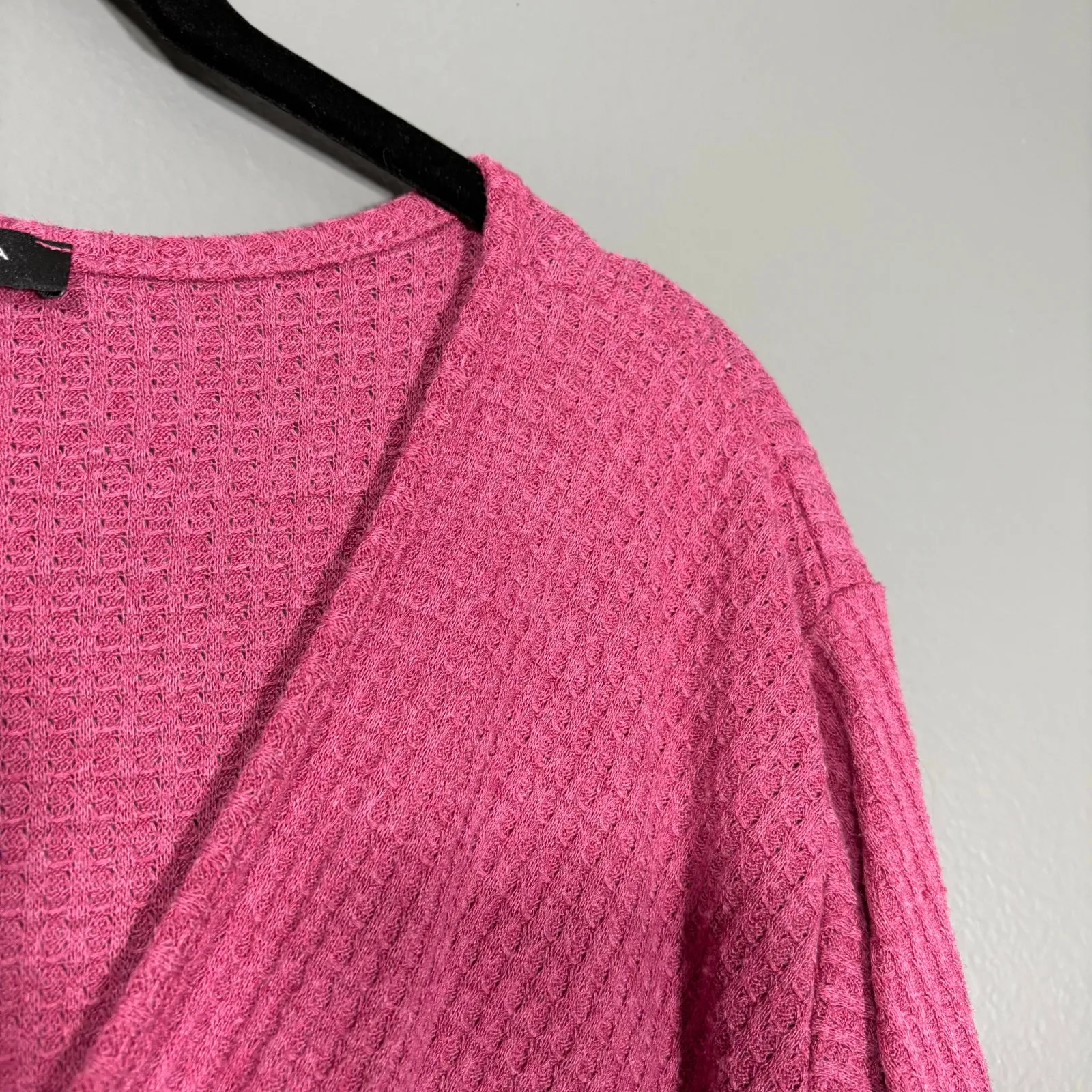 Iliad USA Women's Boho Pink Faux Wrap Waffle Knit Top - Image 2