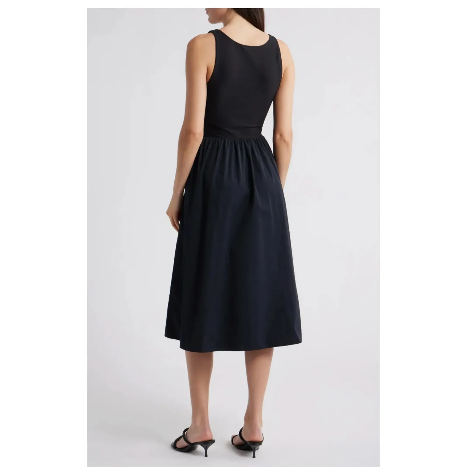 SPANX Black Jersey Bodice Square Neck Midi Dress Comfort‎ Fit Size L - Image 2