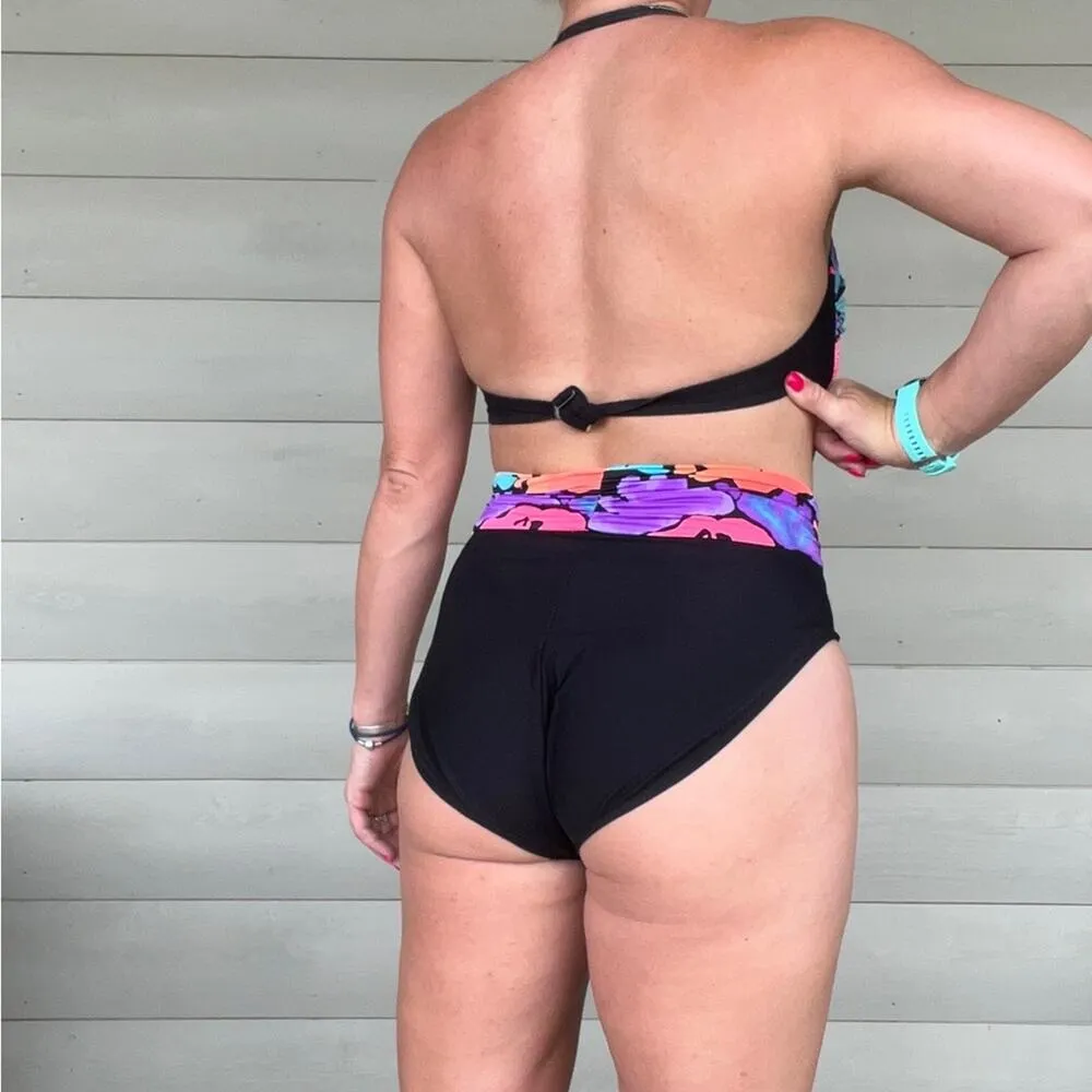 Vintage 80s Carol Weir high rise high hip neon ruched two piece bikini swimsuit Pink Size 12 - Image 2