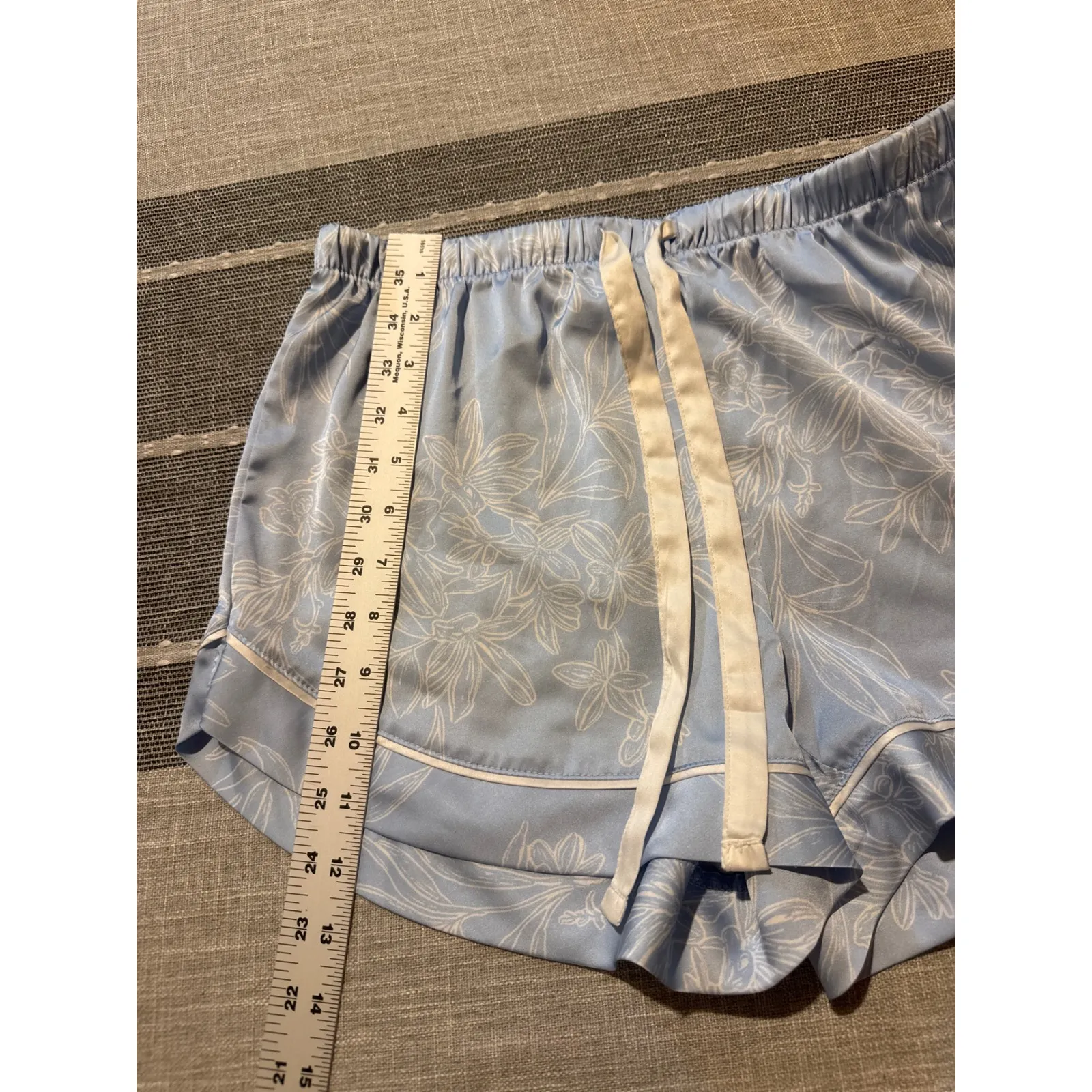 Stars Above Blue Floral Satin Pajama Shorts Lounge Sleep XS - Image 2