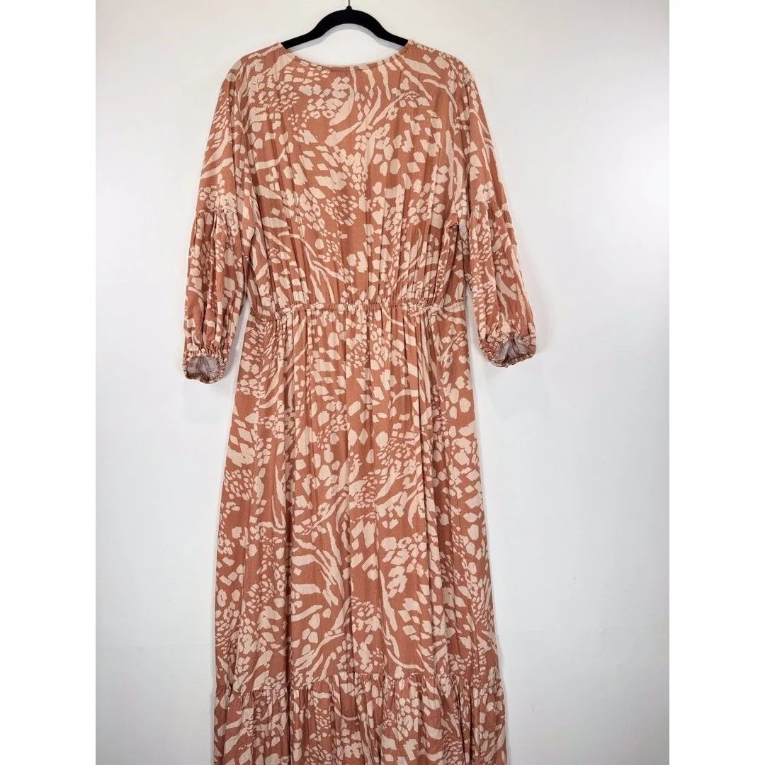 Petal & Pup Dress Brown Katerina Maxi V Neck Button Down Floral Boho Medium - Image 9