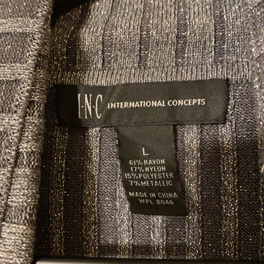 INC ribbed knit metallic silver turtleneck sweater, L - Image 5