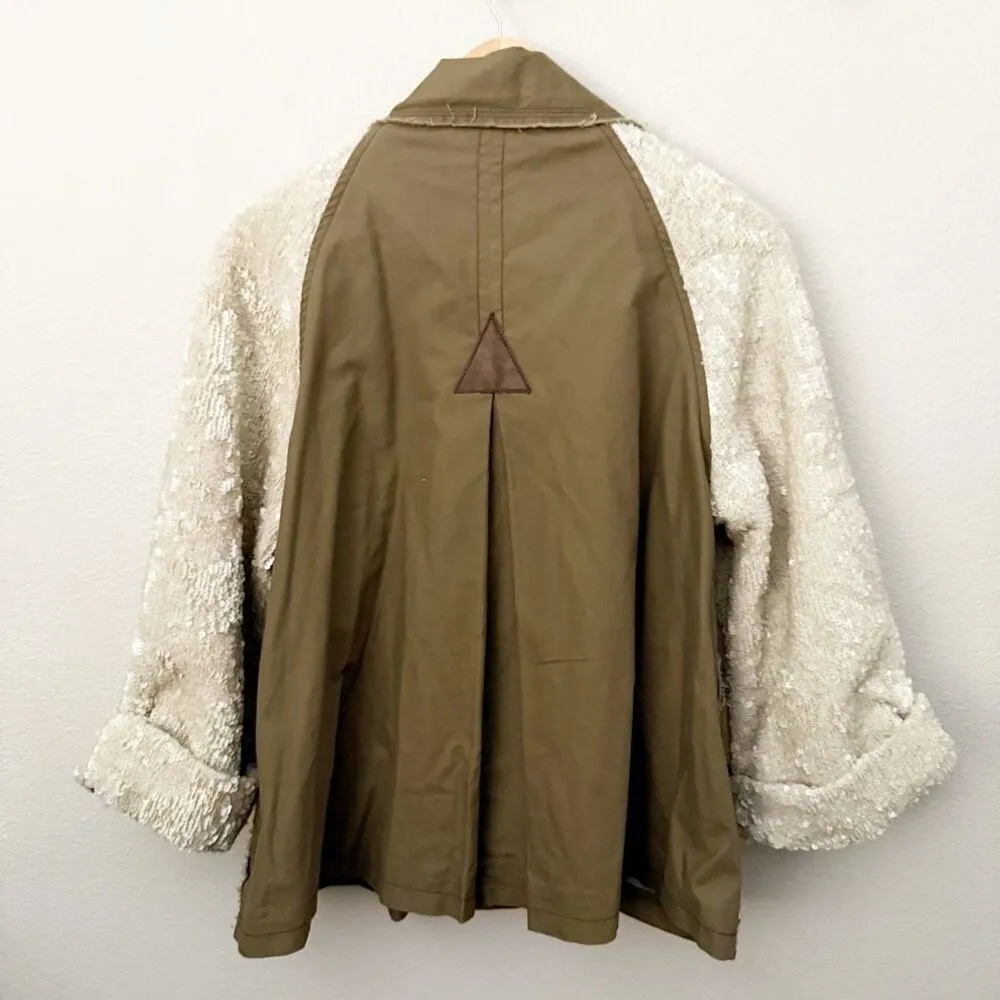 HEI HEI x ANTHROPOLOGIE | Army Olive Green Cream Sequin Swing Jacket | Large - Image 6