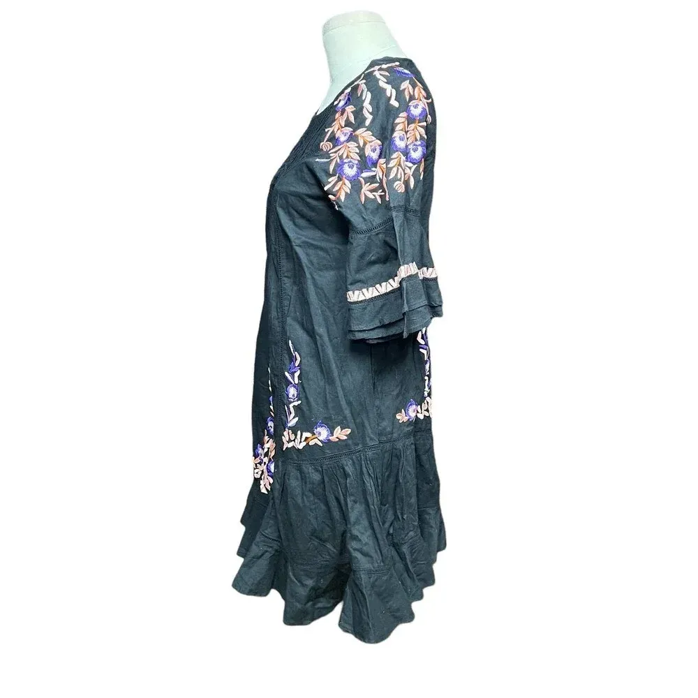 Free People Pavlo Embroidered Smock Dress Black Purple Floral‎ Size XS - Image 11