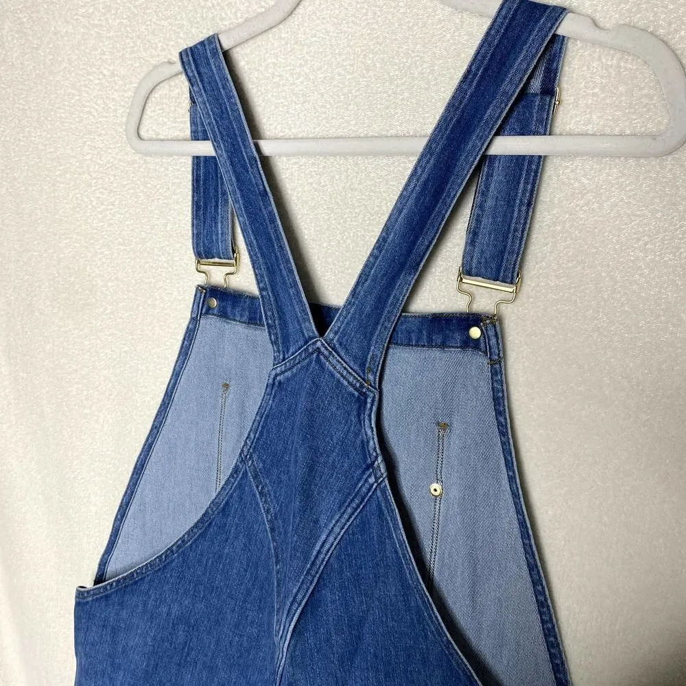 Frame Le Garcon Cutoff Denim Short Overalls Shortalls Islet Blue Large Raw Hem - Image 12