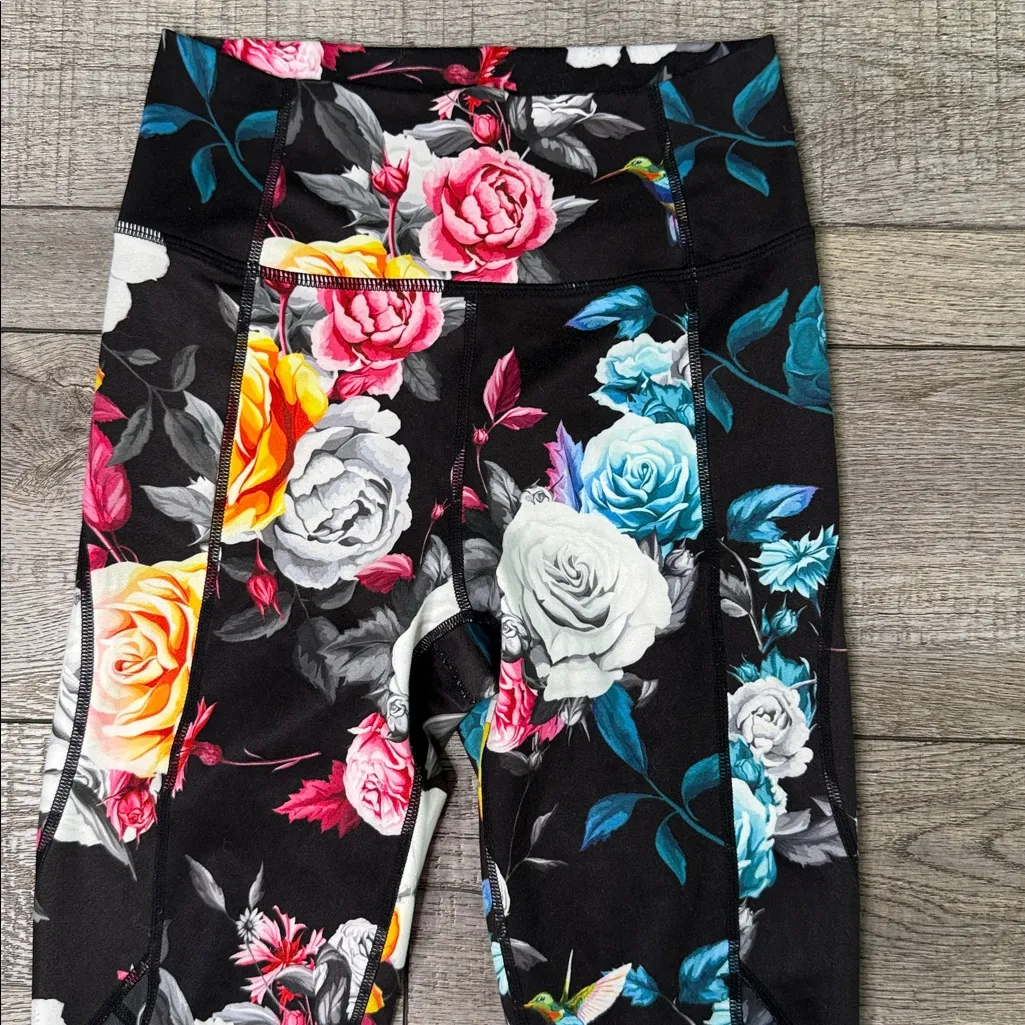 ZYIA Black and Red Floral Leggings - Image 3