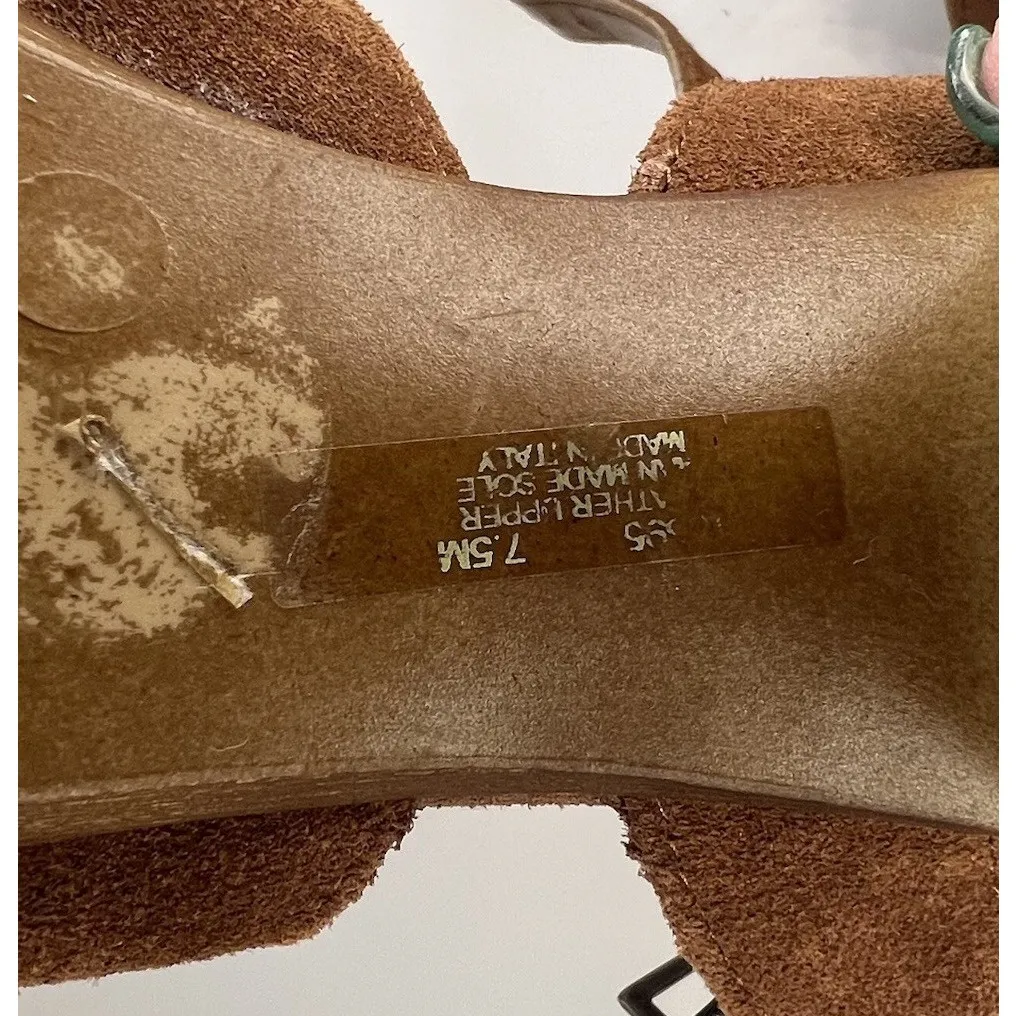 Mariella‎ Brown Suede Block Heel Sandals 7.5M Made in Italy Leather Strap Size 7.5 - Image 9