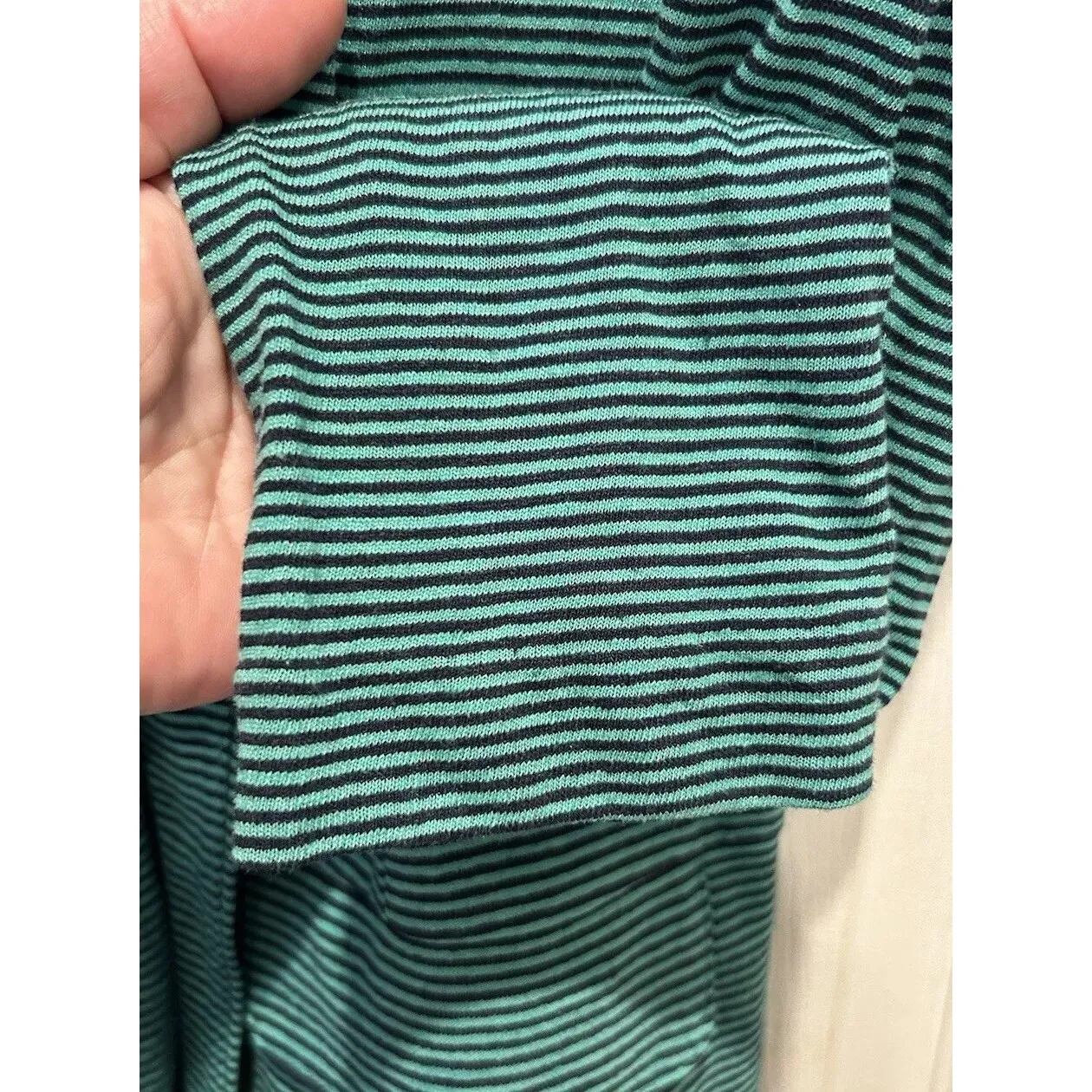 NWT J.JILL Women's Striped Linen Rayon Blazer Jacket Cardigan Size M Green Navy - Image 4