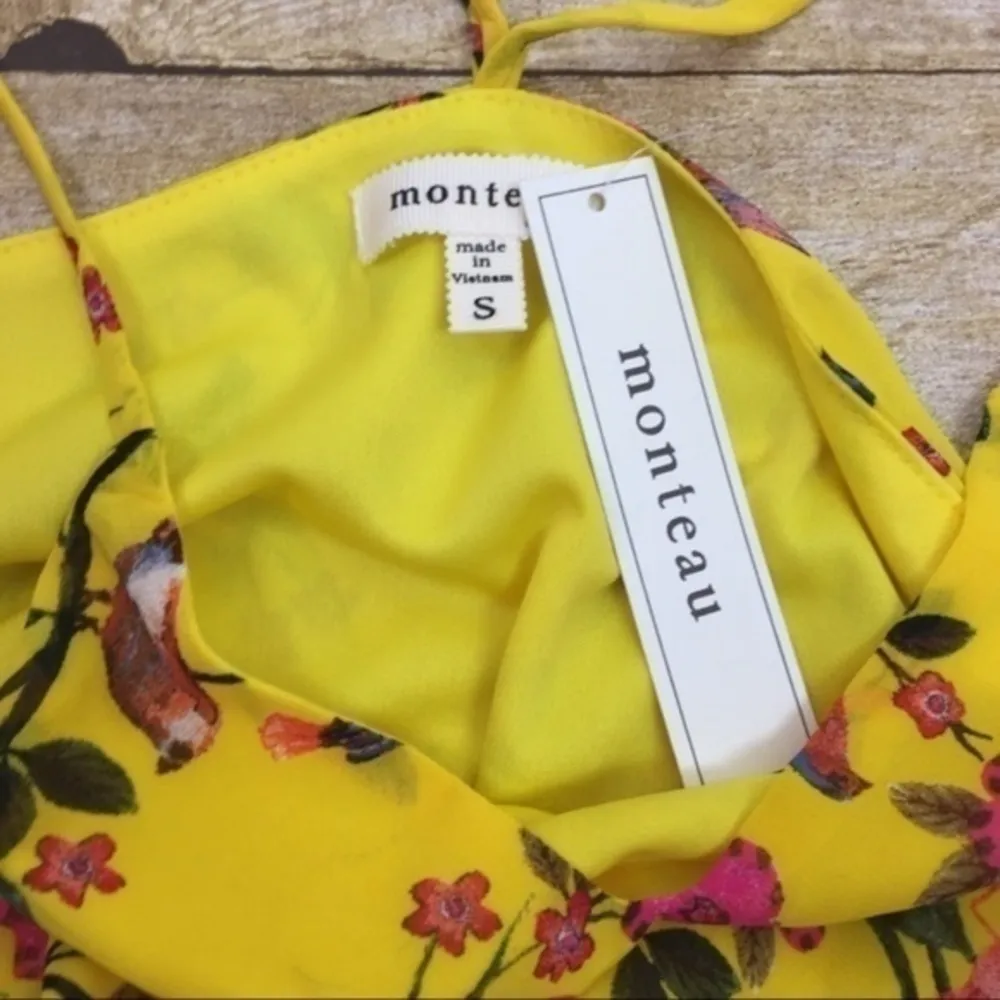 Monteau‎ Womens Size S Bird & Floral Off The Shoulder Chiffon Blouse - Image 4