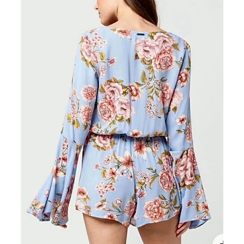 Billabong Sittin Pretty‎ Blue Floral Romantic Romper SMALL Boho Cottagecore NWT - Image 2