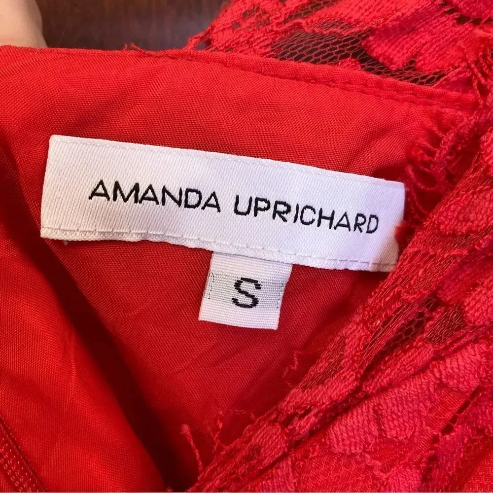 AMANDA UPRICHARD Red Lace Sleeveless Dress Silk Size Small - Image 5