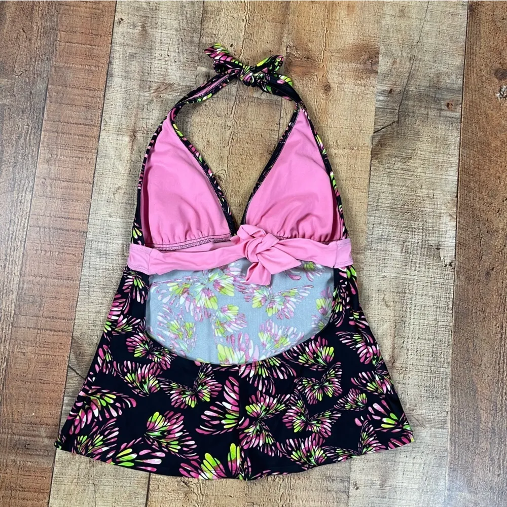 Joe Boxer Large Y2K Tankini Top Butterfly Swim Black Pink Spring Summer Boho - Image 2