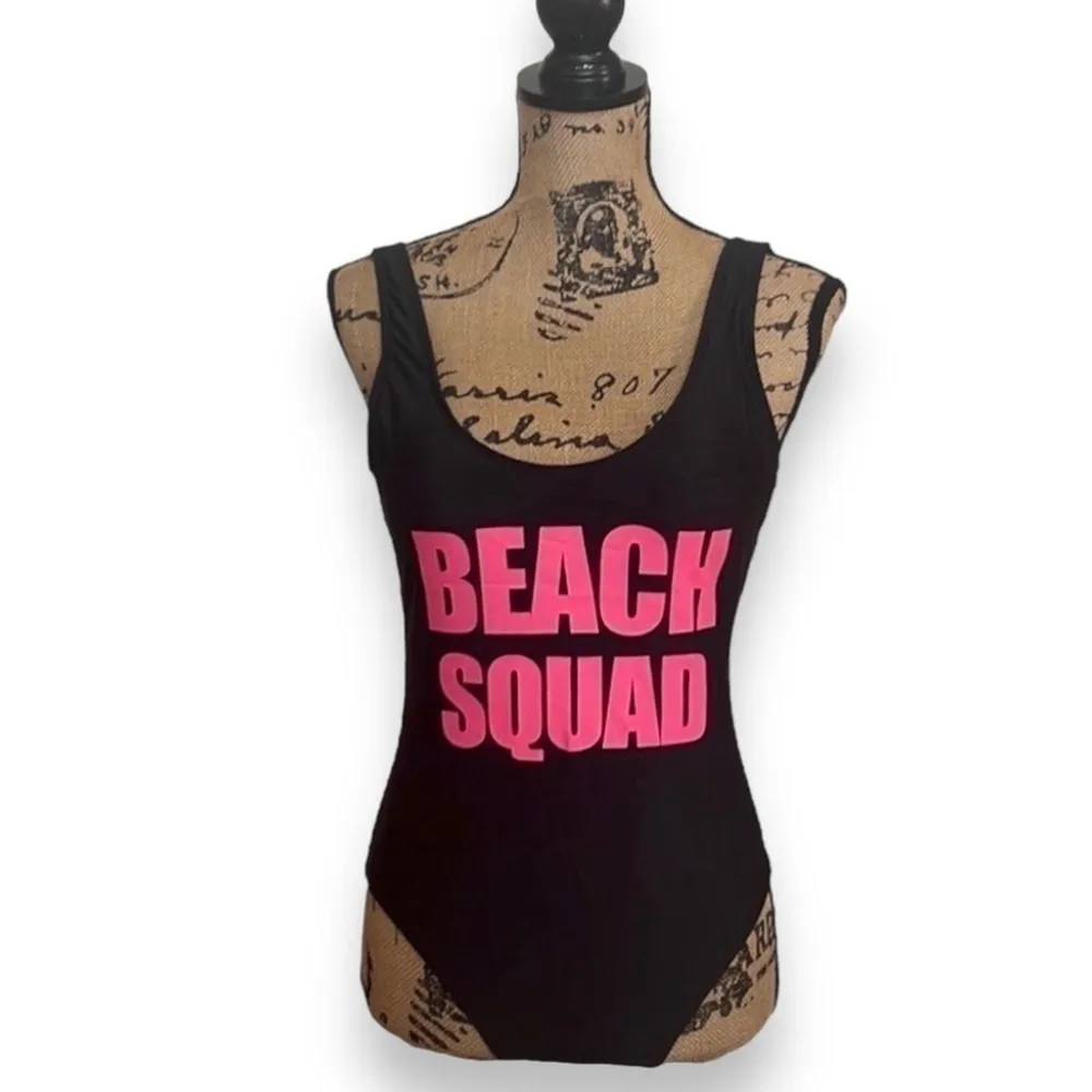 Beach Squad One Piece Black with Hot Pink Letters Women’s Size Large - Image 4