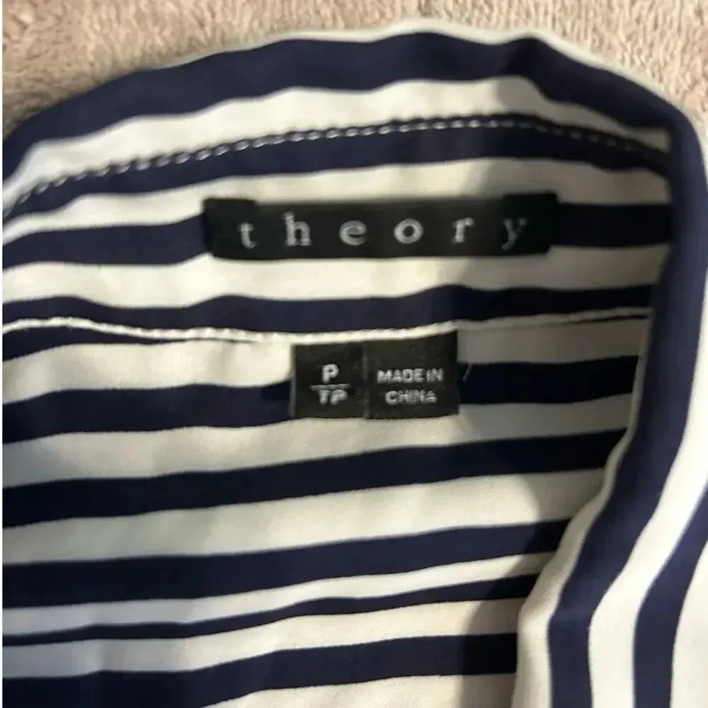 Theory Silk Sleeveless Blouse Button-Up Size P/TP Office Striped Black White - Image 4