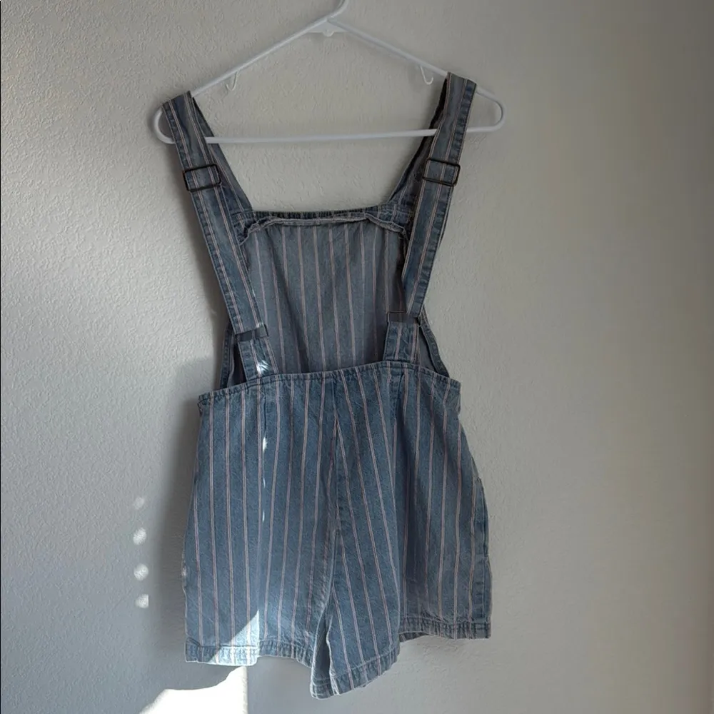 Blue and White Striped Romper with Shoulder Straps - Image 2