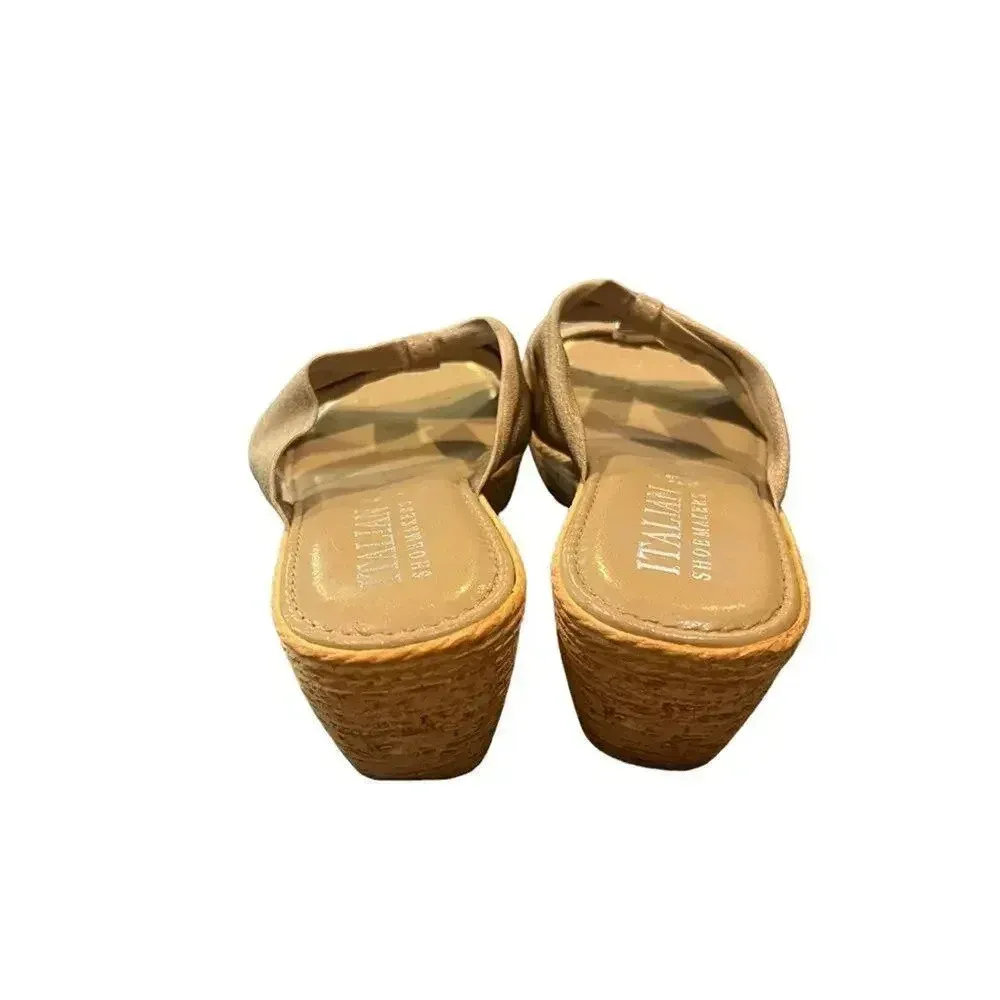 Italian Shoemaker Gold Metallic Skin Tone Wedge Slide Sandal Women's 8M - Image 6