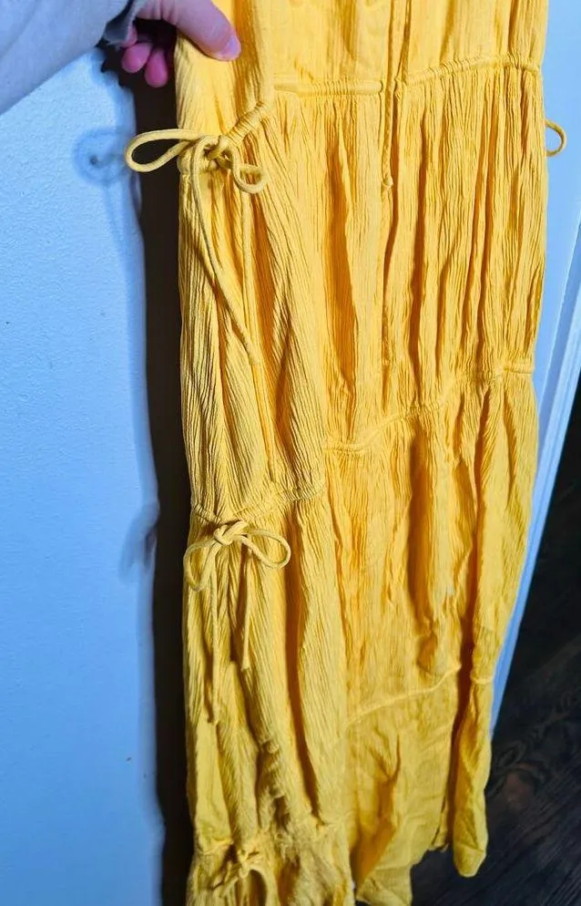 JONATHAN SIMKHAI Daffodil Lina Lightweight Crinkle Teardrop Cutout Maxi Dress L Yellow Size L - Image 11