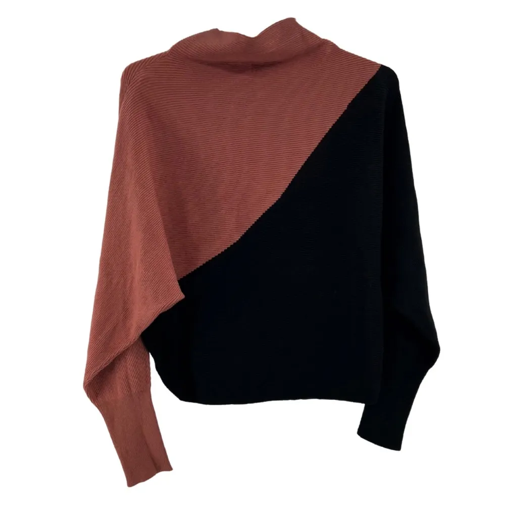 Tahari viscose dolman sleeve colorblock black medium mock neck ribbed casual - Image 2