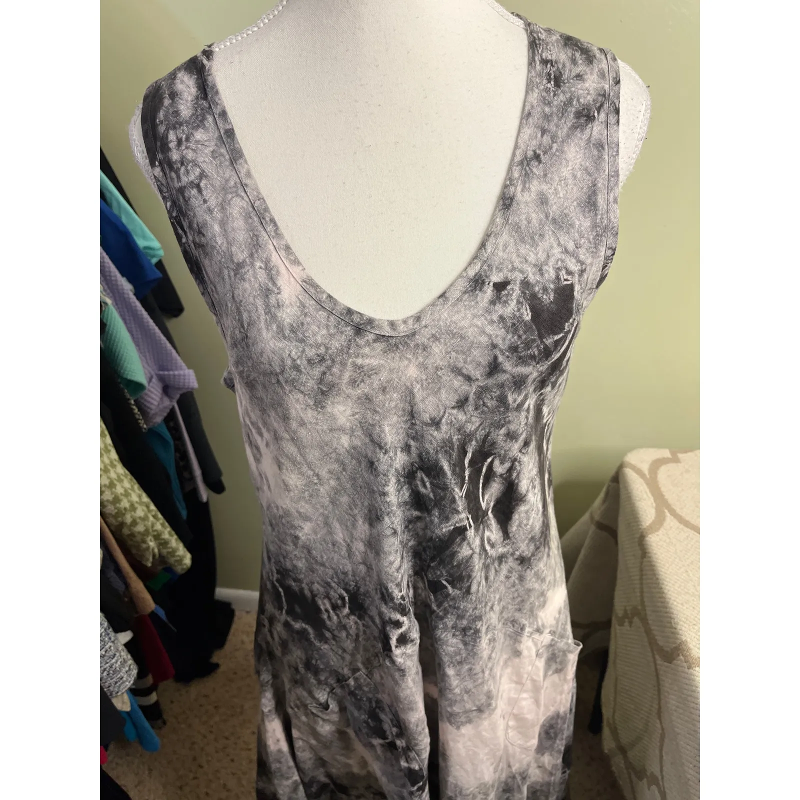 Luna Luz: Margarita Linen Midi Tank Dress, front pockets, size medium,MSRP: $230 Black - Image 3