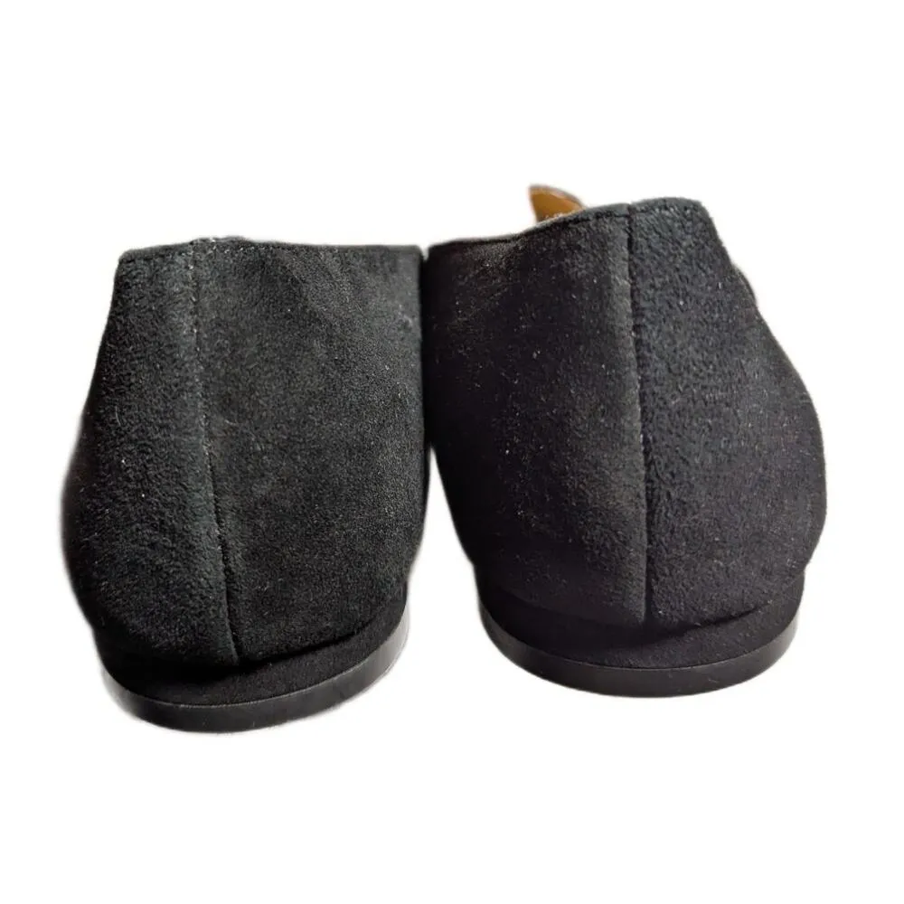 Talbots Black Suede Pointed Toe Faux Pearl Bow Accent Minimal Ballet Flats Sz 7 - Image 4