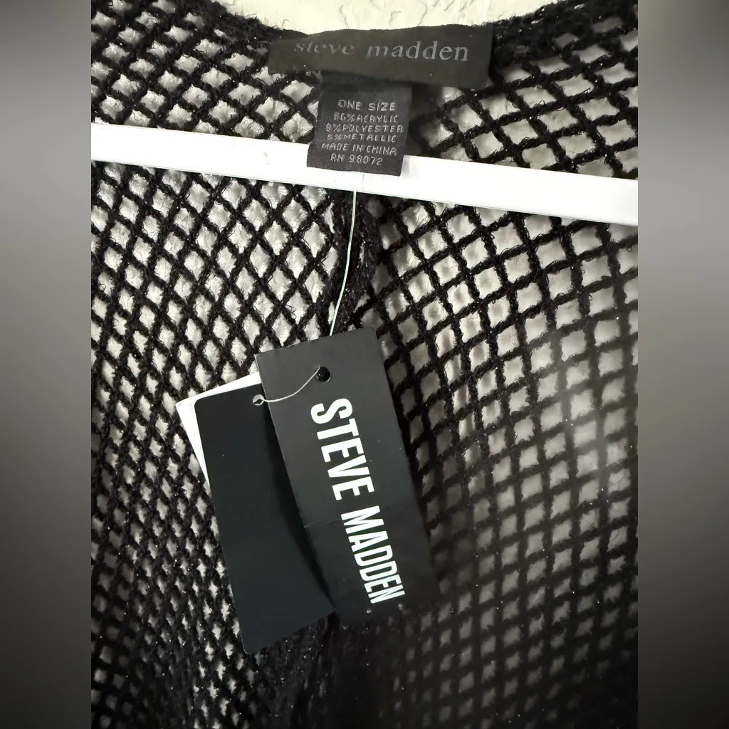 STEVE MADDEN BLACK MESH Open Knit Cardigan Shawl Poncho/Kimono Style OS - Image 2