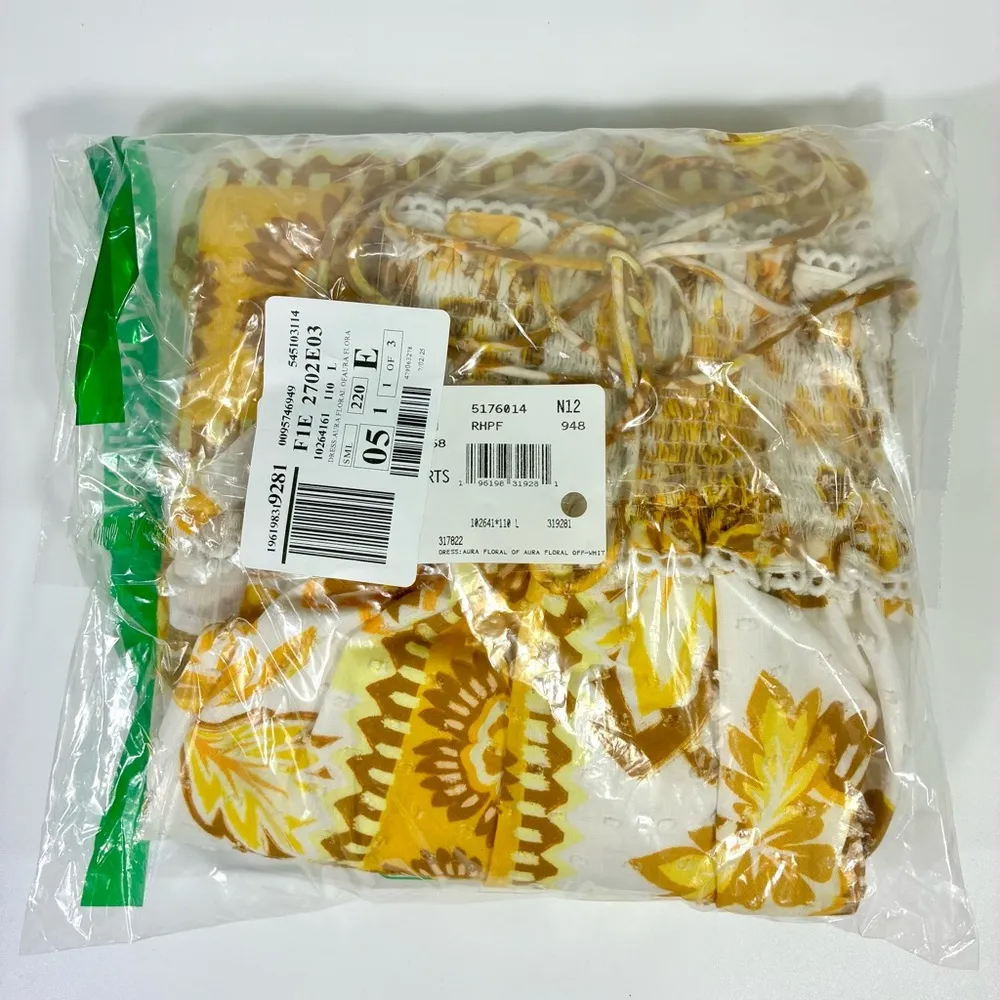 Farm Rio Aura Floral Ruffle Cotton Mini Dress Lightweight Summer Smocked Large - Image 11