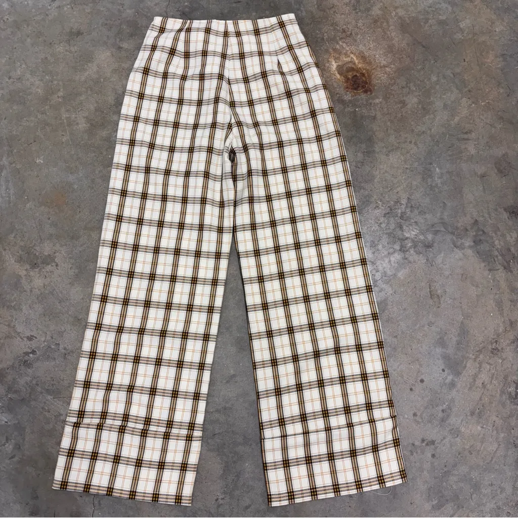 Princess Polly Euros Pants Cream yellow checkered cropped wide leg Womens 4 - Image 6