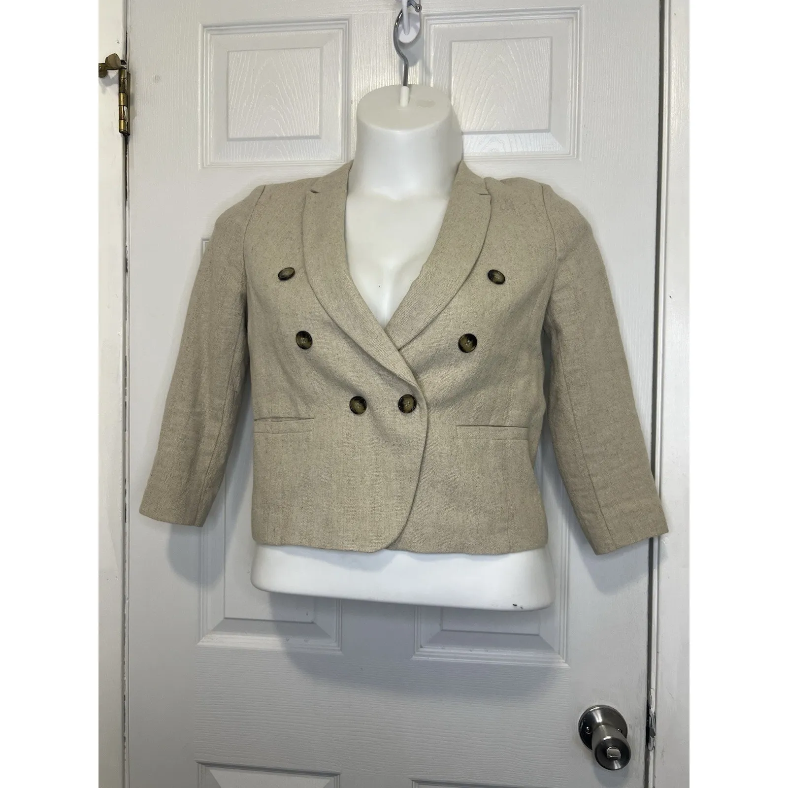 Ann Taylor LOFT Petites Size 8P Blazer~Beige~Linen Blend~Double Breasted~Lined - Image 8