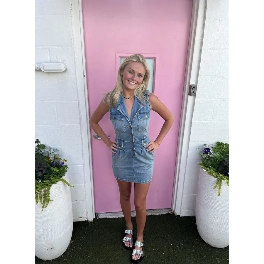 Ramy Brook Hedi Denim Mini Dress Button-Front Light Wash Y2K 90s Brittney - Image 2