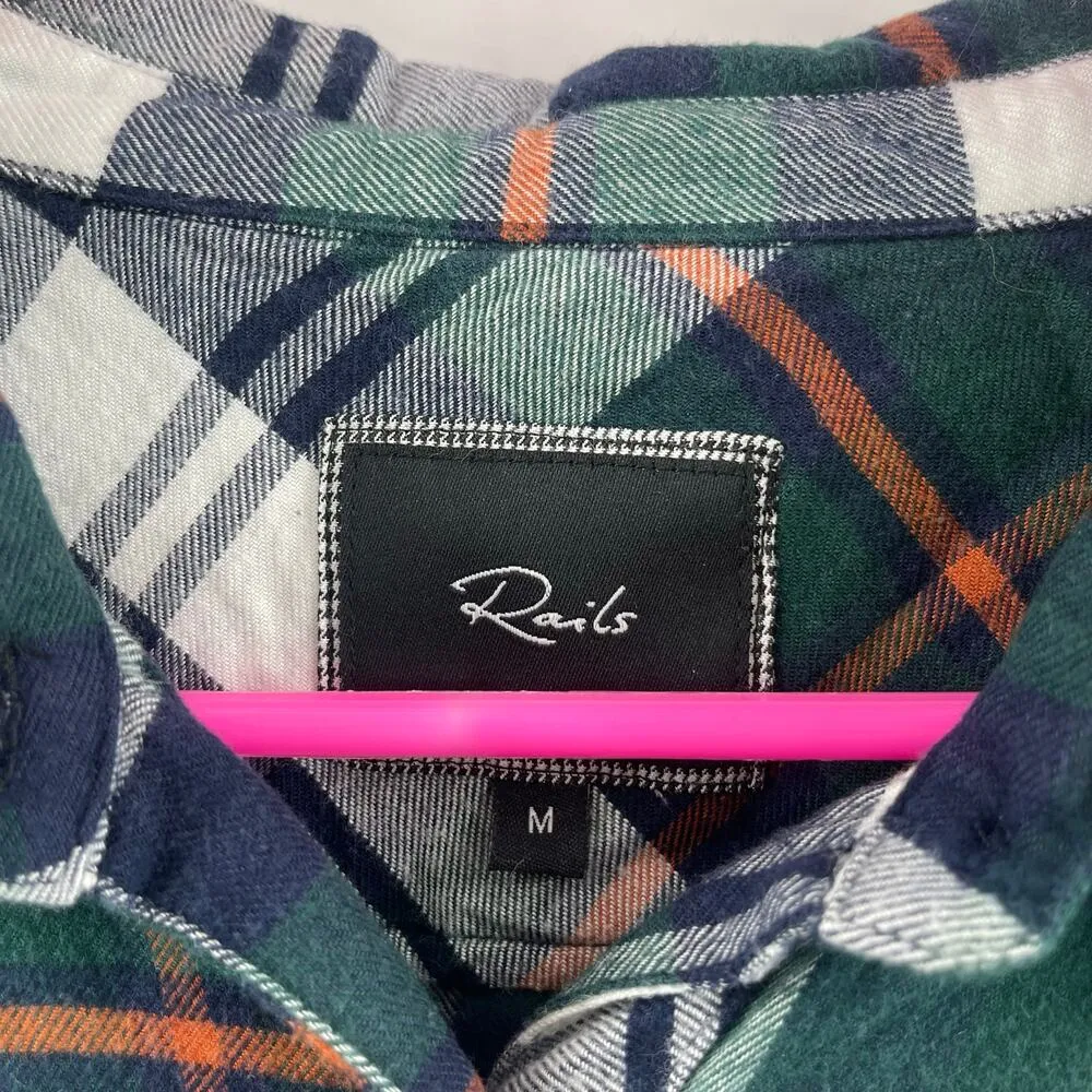 RAILS Shirt Dress Medium Nadine Flannel Plaid Button Down Tie Waist Green Navy - Image 4