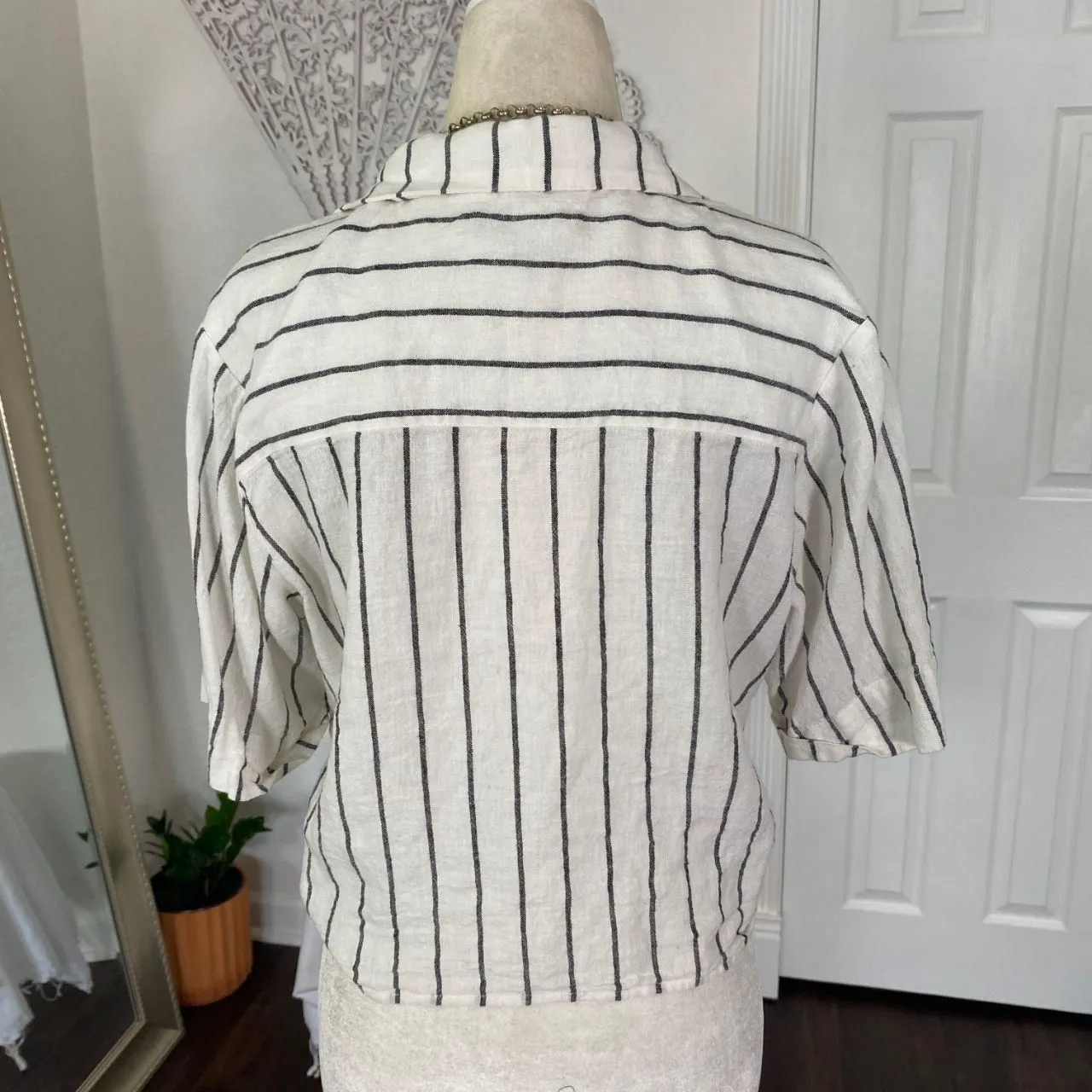 Sanctuary Clothing Ocean Shirt Marina Stripe Linen Striped Front Tie Crop Top M - Image 4