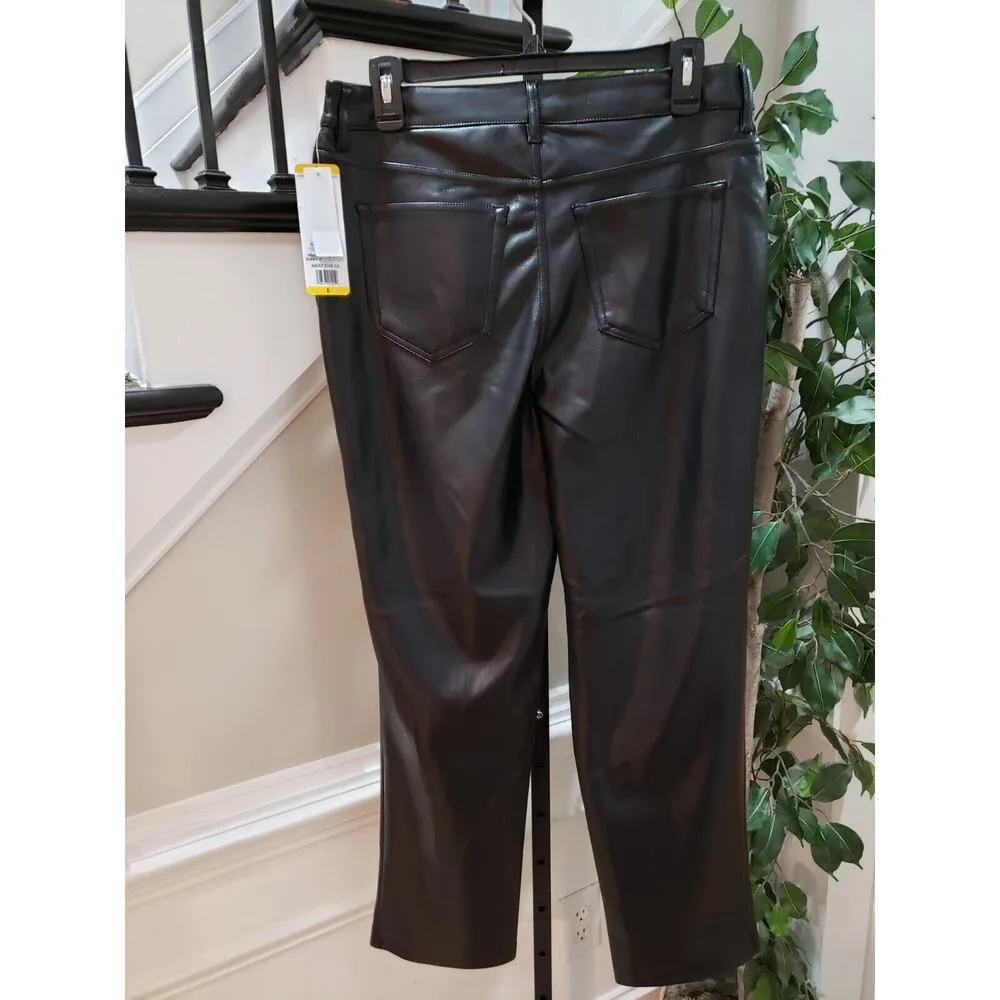 Joie  Women's Black Solid 100% Polyester Faux Leather Straight Leg Pants 8 - Image 6