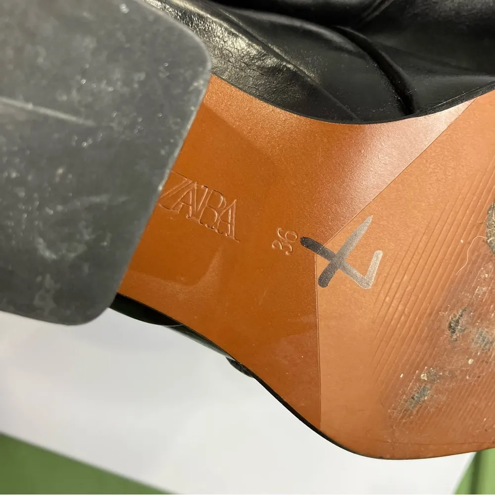 Zara square toe block heel mules black leather size 36 - Image 10