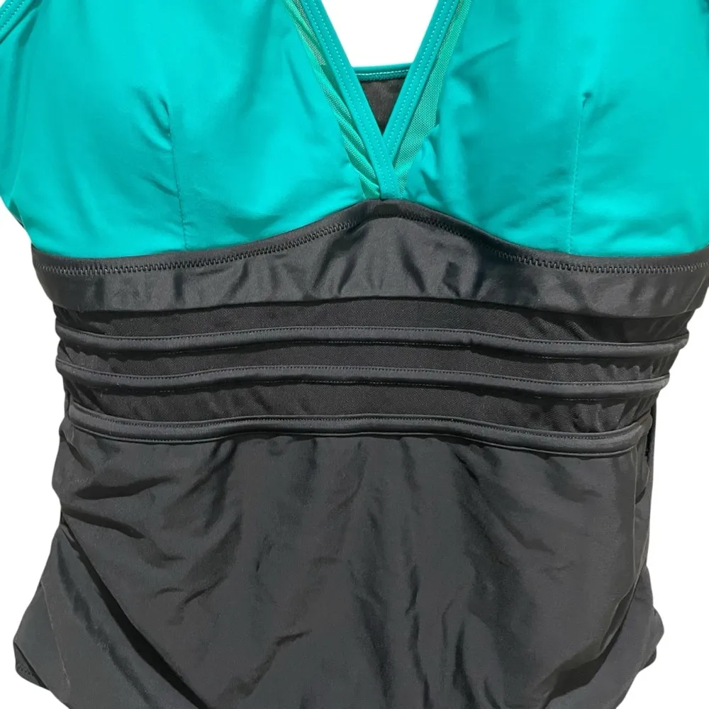 BMJL One Piece Swimsuit Tummy Control Black and Green Blue Size XL - Image 5