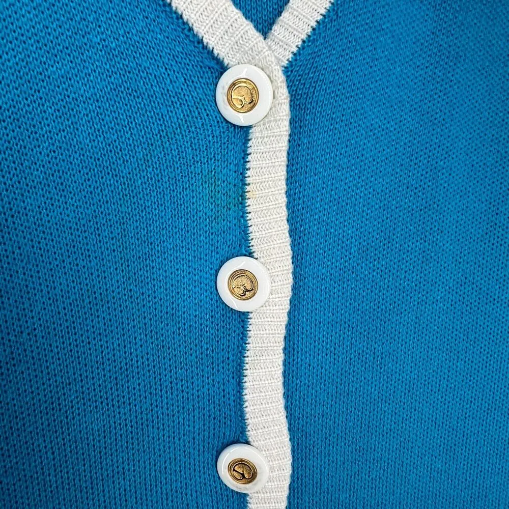 St John Cardigan Sweater S Blue White Santana Old Money Yacht Country Club Vtg - Image 6