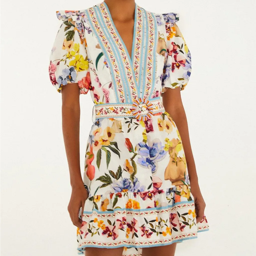 FARM RIO Off-White Greek Garden Organic Cotton Mini Dress - Image 3