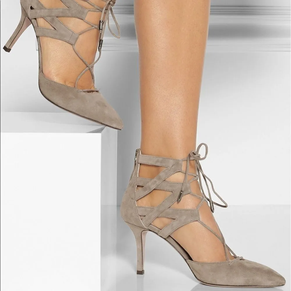 Aquazzura Belgravia Suede Lace Up Pump Grey EU 36 Gray Size 5 - Image 10