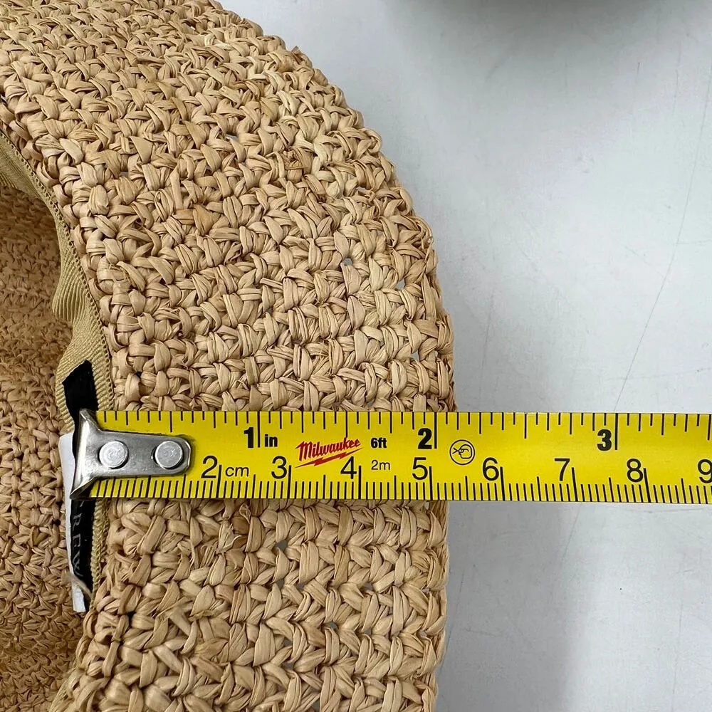 J. Crew Raffia Straw Crochet Brim Hat F1722 Packable Vegan Tan - Image 6