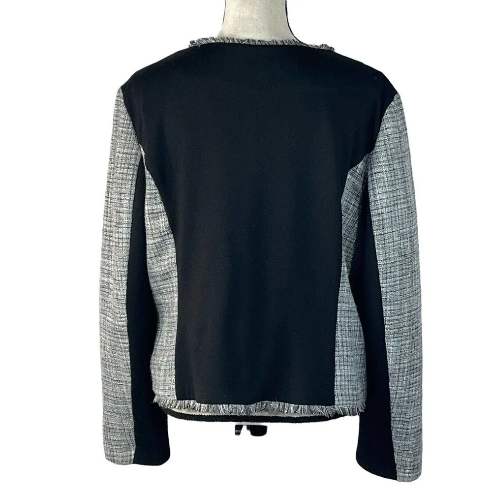 Elle X-Large Zip Blazer Jacket Zip Front Long Sleeve Lined Pockets Fringe Edges - Image 4