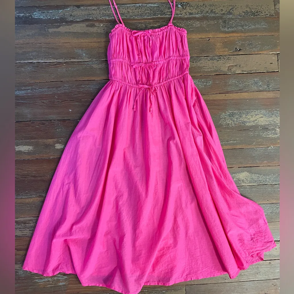 J. Crew Tie Front Voile Organic Cotton Pink Midi Dress - Sz M 🧡🎀 - Image 11