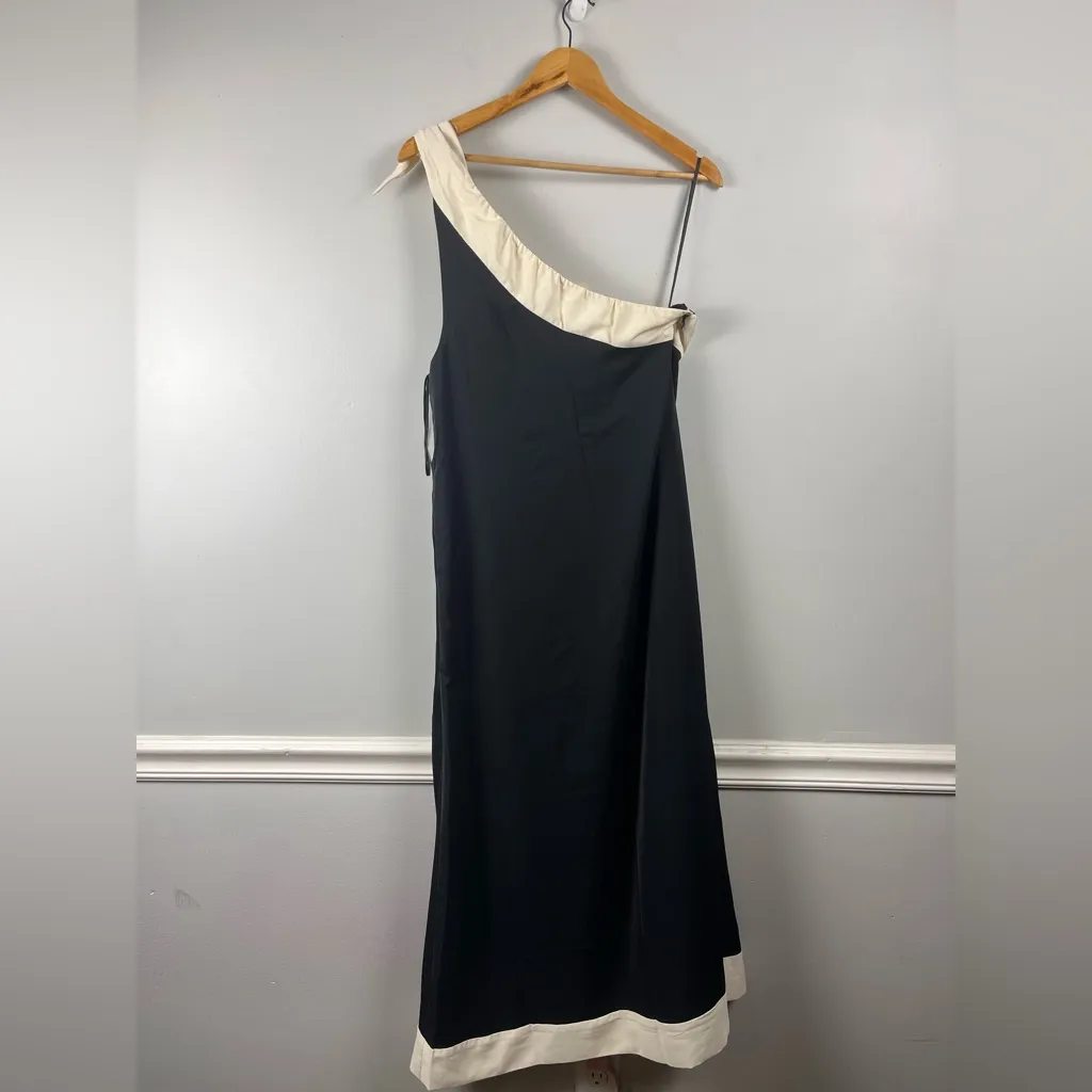 New Abercrombie & Fitch One-Shoulder Scarf Midi Dress black cream size Pet Small - Image 8