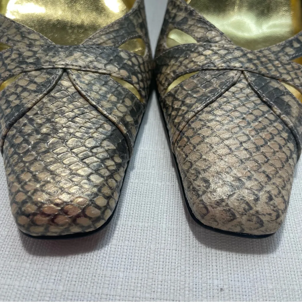 J Renee Women’s Size 9N Marion Gold/Cream Faux Snakeskin Kitten Heel Pumps Brown - Image 10