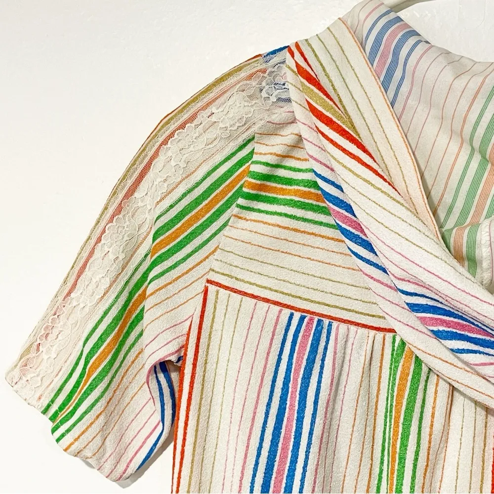 Vintage Multi Color Striped Full Zip Hooded Terry Cloth Dress - Image 3