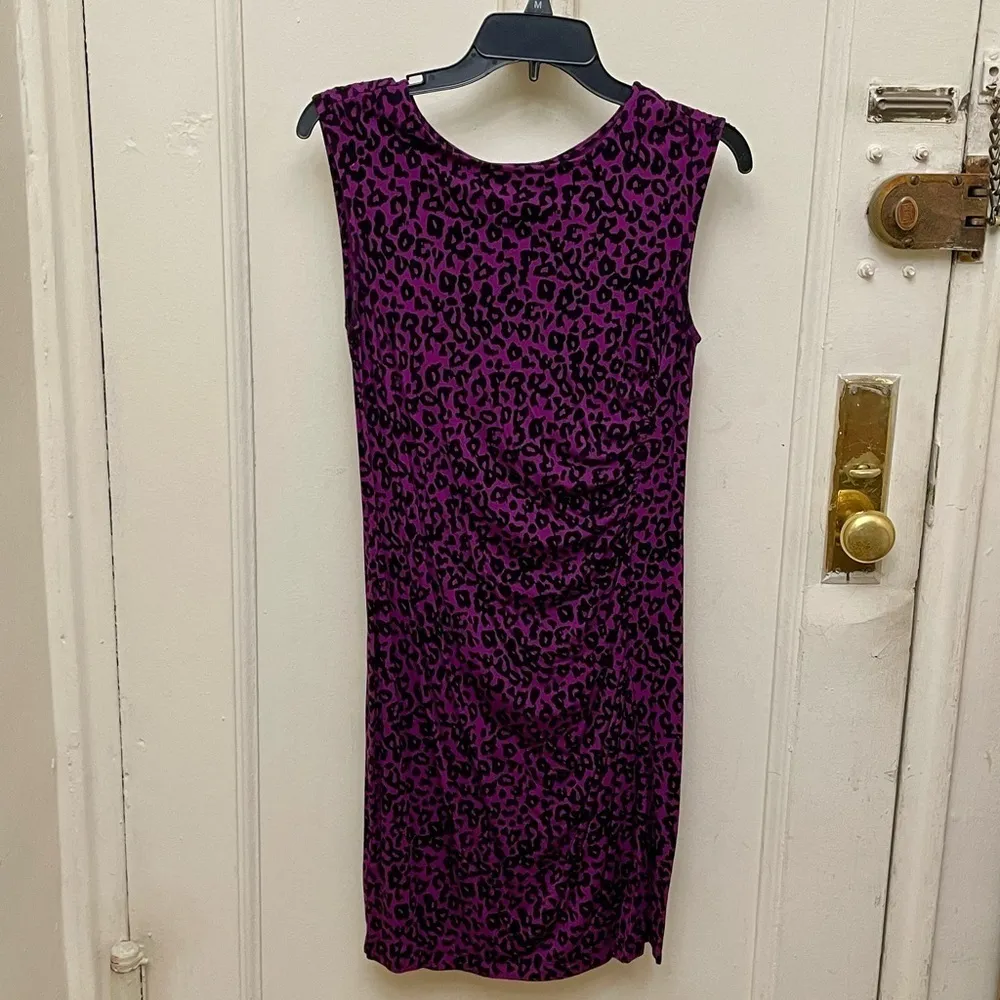 LOFT Petites Purple Leopard Print Ruched Sheath Dress Petite Small - Image 7