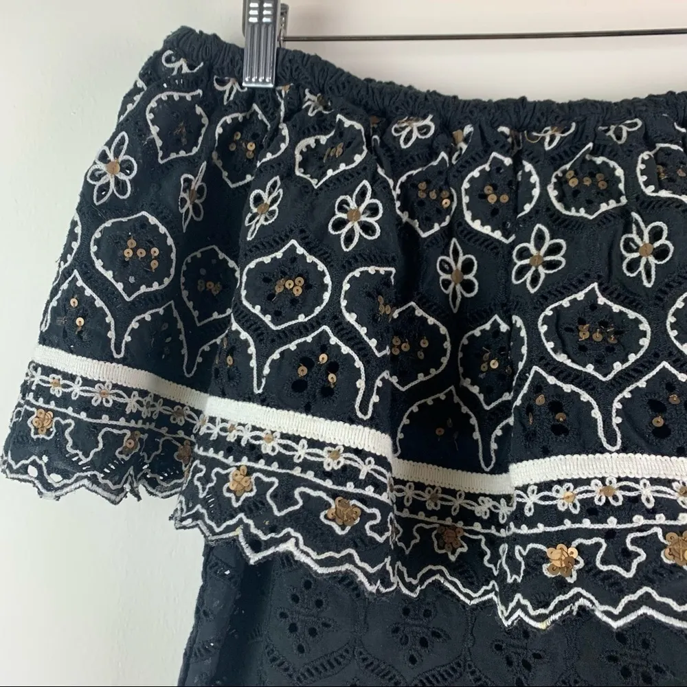 Hemant & Nandita Mavra Black Eyelet Lace Off the Shoulder Embroidered Blouse S - Image 8