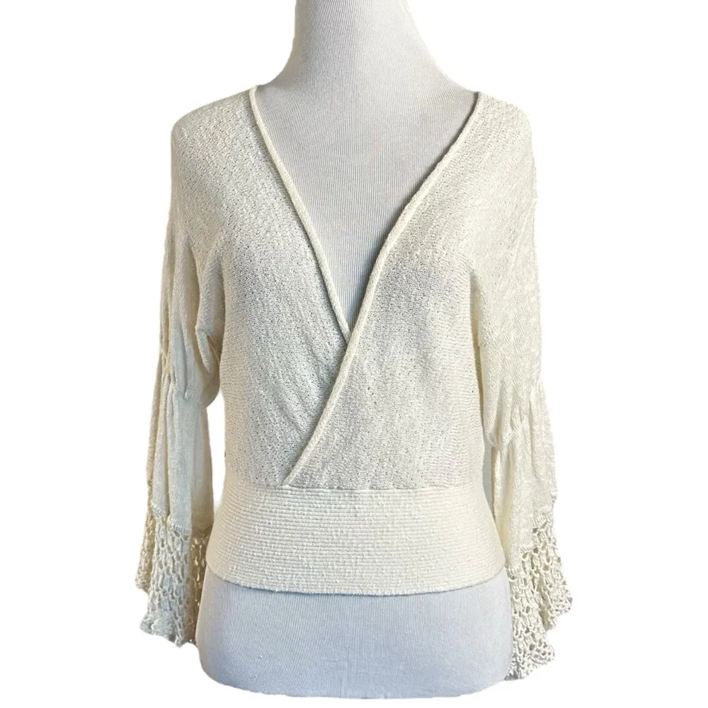 Free People Crochet Bohemian Ethereal Moonlight Crop Retro 70s Wrap Top Small - Image 4