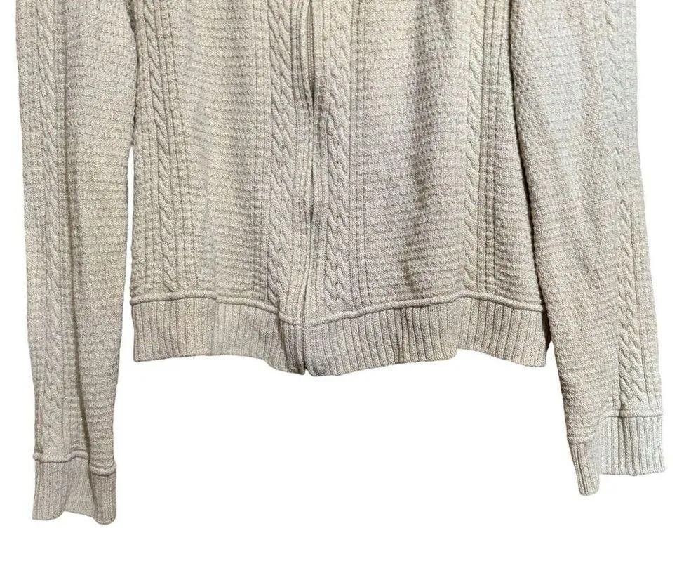 ST JOHN Cardigan Womens Large Beige Wool Blend Chunky Knit Zippered Sweater - Image 4